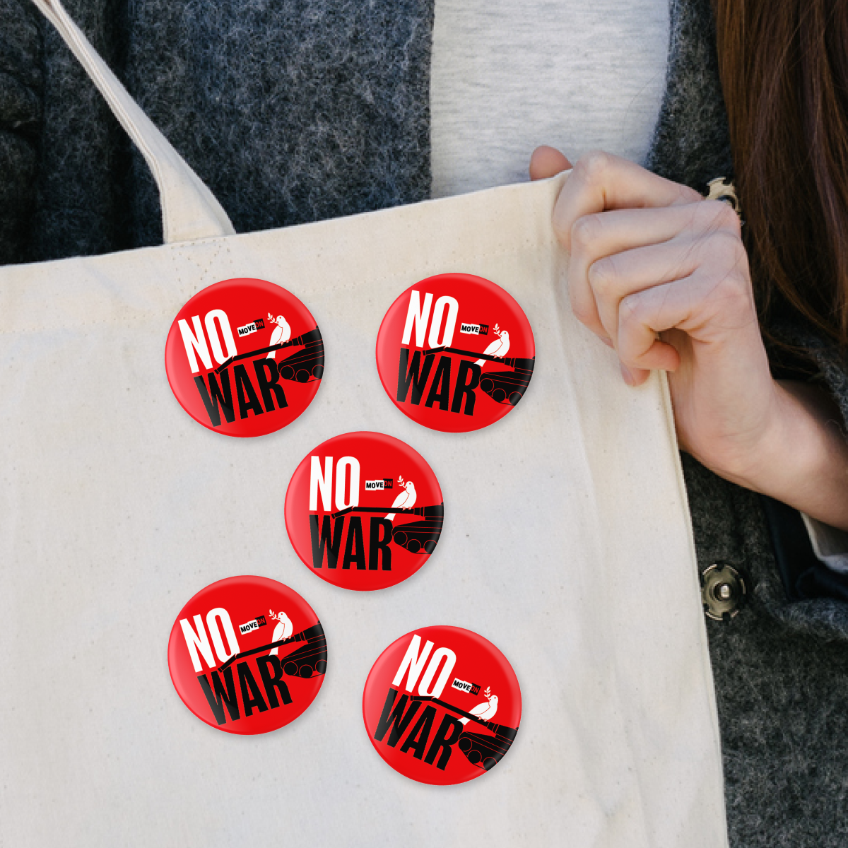 "No War" Campaign Button 5-Packs and Enamel Pins